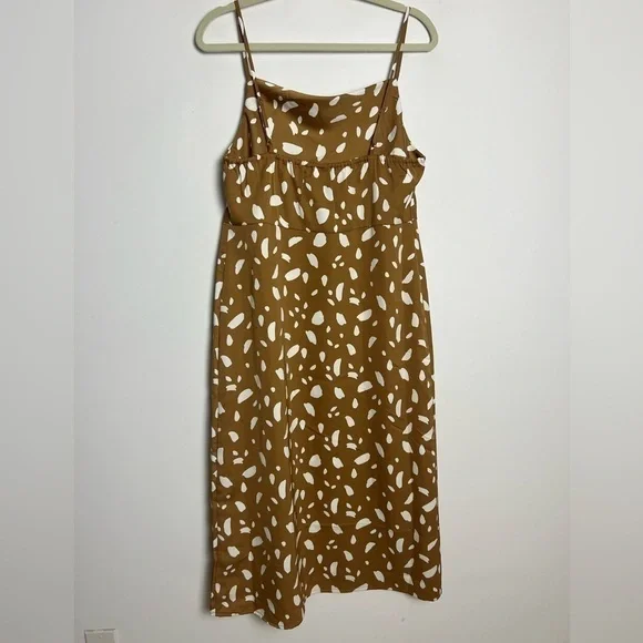 Old Navy Brown Cream Print Cowl Neck Satin Midi Slip Dress Size Medium - Picture 7 of 11